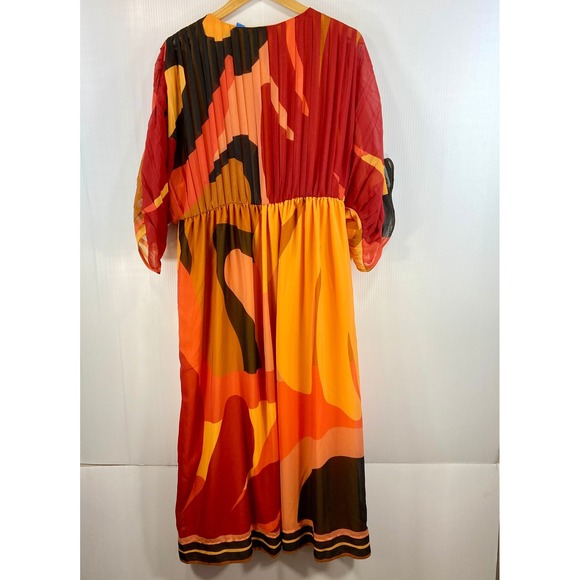 Farm Rio Short Sleeve Wrap Front Maxi Dress Orange Brown Womens Large Petite - Picture 10 of 16